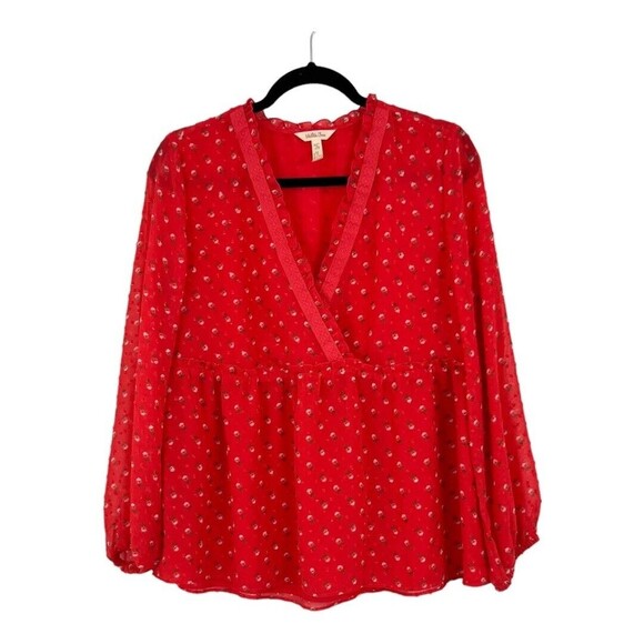 Matilda Jane Size Medium Must Be Love V Neck Salmon Floral Let’s Go Together Top - Picture 1 of 4